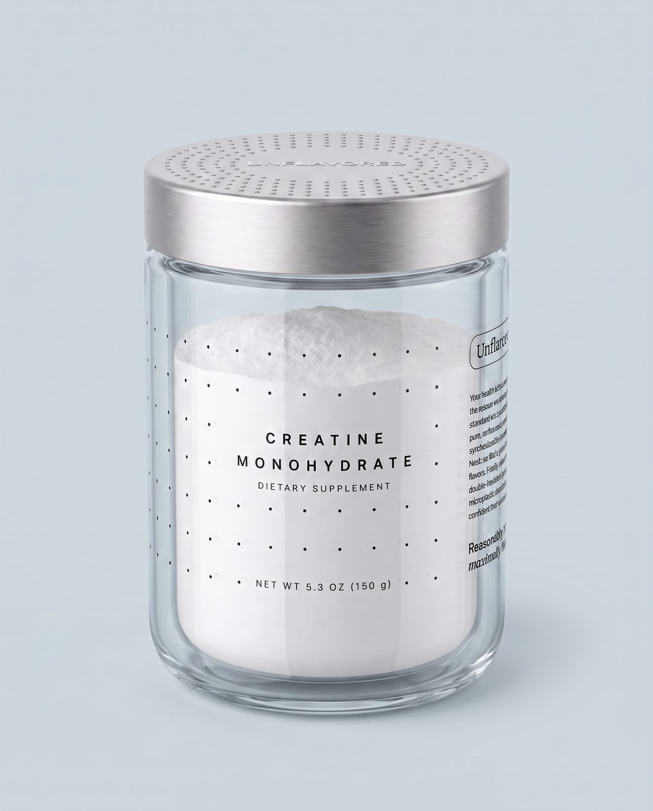 Unflavored Creatine Monohydrate in a glass jar