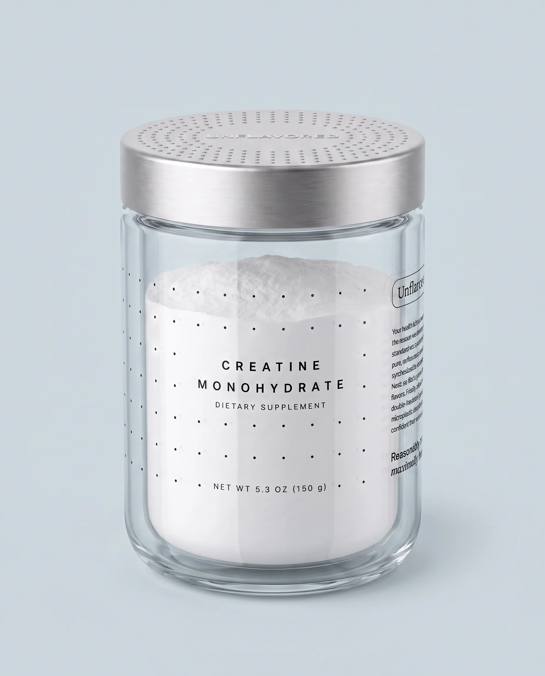 Unflavored Creatine Monohydrate, front of the jar